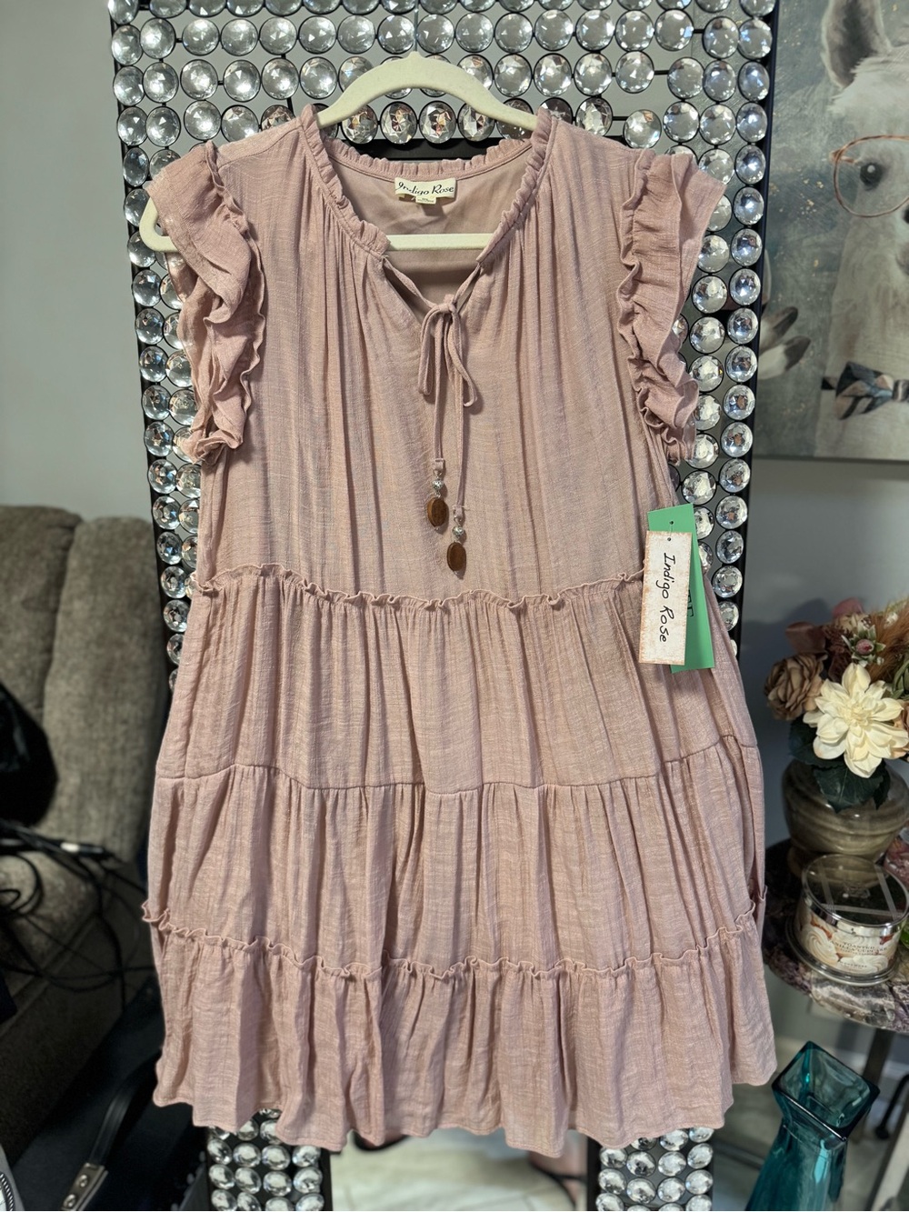 Indigo Rose Dusty Pink Ruffle Tiered Dress